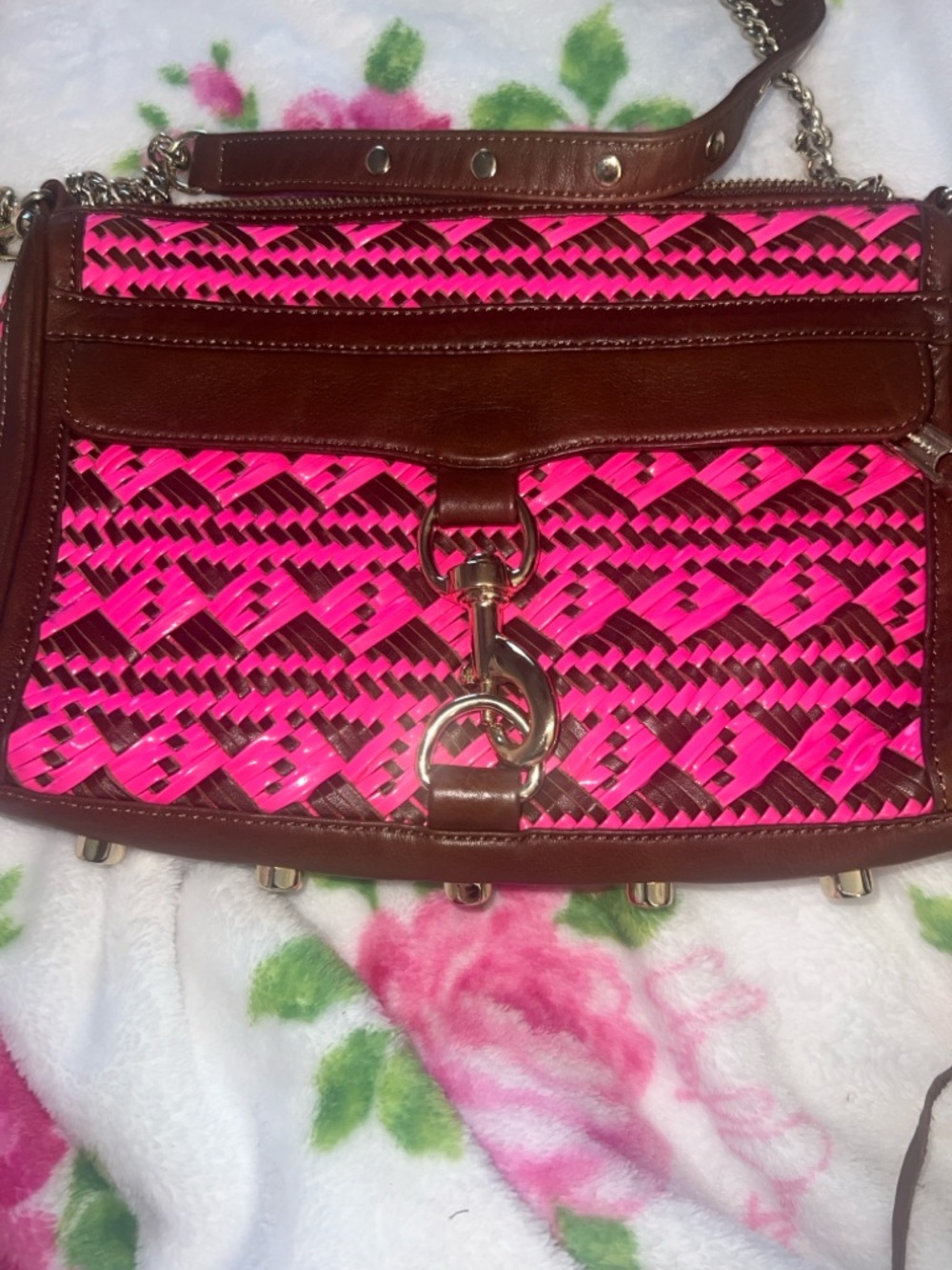 Rebecca minkoffPink and Brown Woven Shoulder Bag